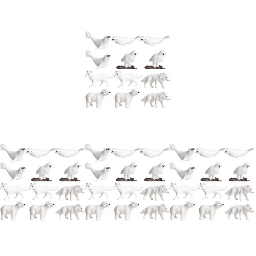 48Pcs Miniature Arctic Animal Toys White Durable Plastic Bear Wolf Set 1