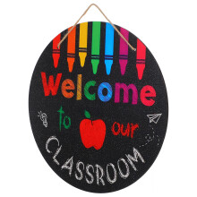 5Pcs Unique Black Wooden Classroom Door Signs Teacher Welcome Decor