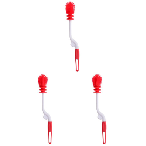 3Pcs Red Silicone Bottle Brush with Tear-Resistant Removable Head 1