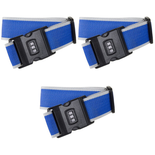 3Pcs Blue Bag Straps Adjustable Lockable Safety Belts for Luggage 2