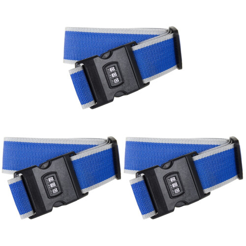 3Pcs Blue Bag Straps Adjustable Lockable Safety Belts for Luggage 1