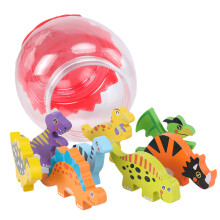 16Pcs Durable Wooden Dinosaur Model Toy Assorted Colors for Kids Play