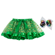 2Sets Green Tulle Bubble Skirt Christmas Girl Costume with Bow Clip