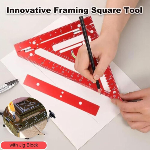 Regla-escuadra triangular de aluminio roja para cerchas 2