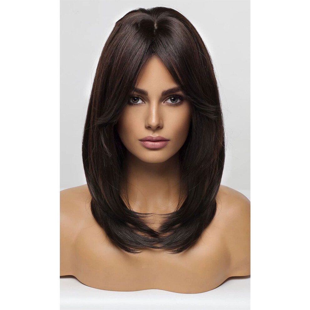 Synthetic Bob Wig Short Straight Brown Highlight Blonde Heat Resistant Fiber for Daily Use
