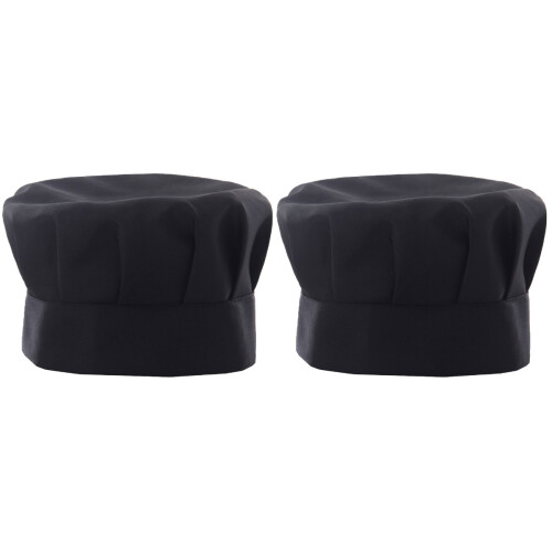 2Pcs Soft Black Adjustable Chef Cap Durable Comfortable 1