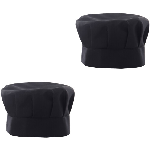 2Pcs Soft Black Adjustable Chef Cap Durable Comfortable 2