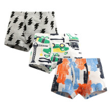 Gemütliche Unterwäsche für Jungen, 3er-Pack, Cartoon-Print mit Blitz, Roboter und Auto, Patchwork-Design, Boxershorts aus Baumwolle,