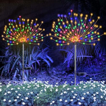 Conjunto de 2 Luzes Solares de Fogos de Artifício, 120 LEDs, Luzes Decorativas para Jardim Externo com 40 Fios de Cobre, Iluminação Multicolorida