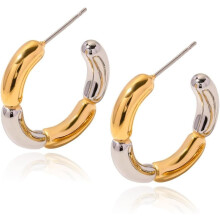 Pendientes de aro abiertos bicolor para mujer, chapados en oro de 18 quilates, con diseño retorcido, tipo correa de reloj, en forma de C o de flor.