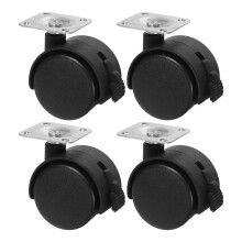 4-pack svarta möbelhjul med broms, metall och plast för stolar och kontorsmöbler