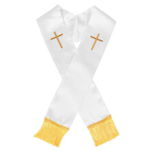 Witte Geborduurde Kerkstola Met Kruis En Kwastjes Pastoor