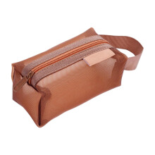 Borsa portaoggetti quadrata in rete marrone portatile con cerniera – Pochette per cosmetici e da viaggio, compatibile con tutti i prodotti da bagno