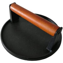 Presse à hamburgers robuste en fonte, 18 cm, manche en bois – Compatible avec les plaques de cuisson Blackstone, Camp Chef, Pit Boss et Weber