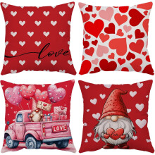 Valentine's Day Pillow Covers 22x22, Set of 4 Pink Velvet Heart Designs – Love You, Be Mine, Wedding & Anniversary Decor for Sofa, Couch, Outdoor