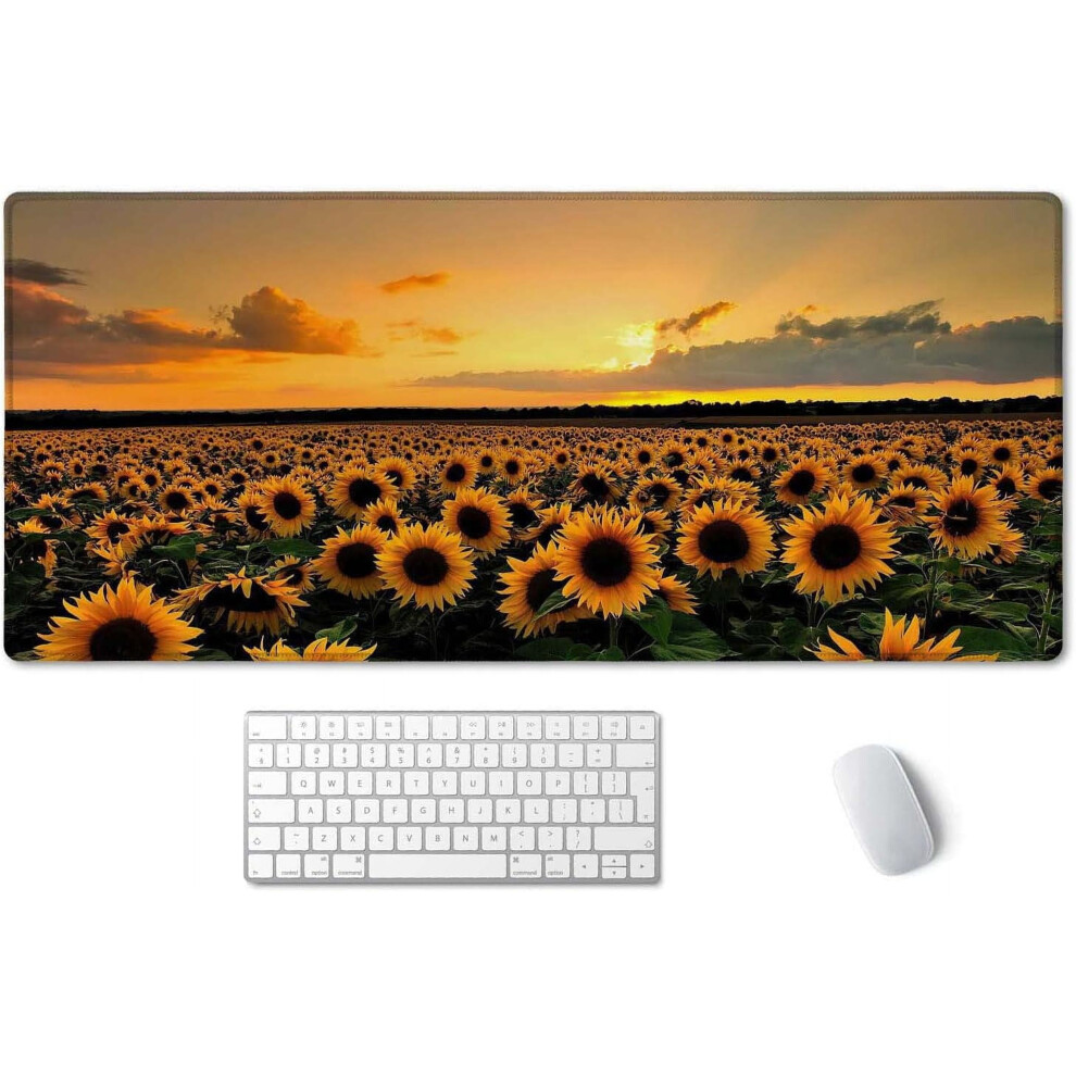 Xxl Sunflower Field Gaming Mouse Pad 35.5"X15.7", Non-Slip Rubber Base, Stitched Edges, Compatible With All Mice 9322103841054