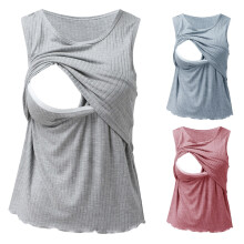 Nursing Tank Top Ribbed Blue M