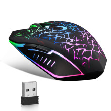 DISEN draadloze gamingmuis, oplaadbaar, 2,4 GHz, 5 DPI-niveaus, 7-kleuren LED, 6 stille knoppen, ergonomisch – compatibel met pc, laptop en Mac