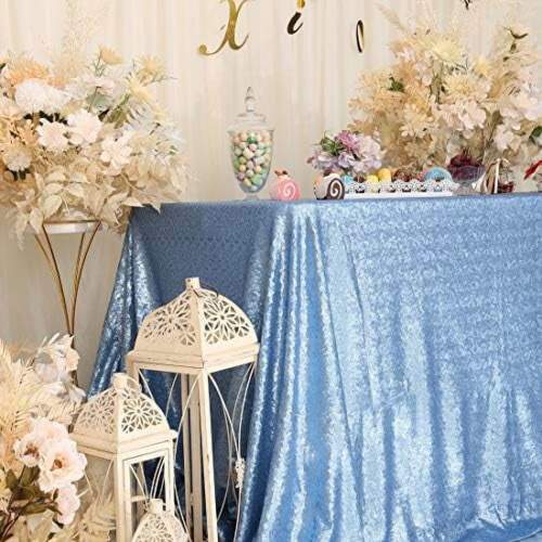 Baby Blue Sequin Tablecloth 60" x 120" 1