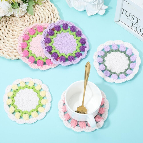 5 Pack Floral Cotton Coasters 12 cm Round 2