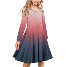 Girls Gradient Print Long Sleeve Ballet Dress Round Neck Twirly Tutu Skater Skirt for Big Kids 4-14 Years Girls Ballet Dress