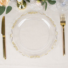 10 Round 10" Disposable Salad Dinner Plastic Plates Embossed Scalloped Trim Party Events Tableware