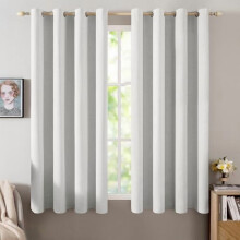 Linen Textured Blackout Curtains, 100% Thermal Insulated, Heathered White, Grommet Top, 52x45 Inch (2 Panels), for Bedroom/Living Room/Nursery