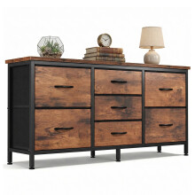7 Drawer Dresser for Bedroom, 47.2" Fabric Drawers with Wood Top Metal Frame, Storage Organizer for Closet, Hallway & Living Room, Rustic Brown