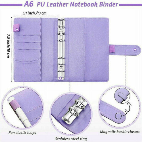 A6 PU leather ring binder notebook pink refillable 1