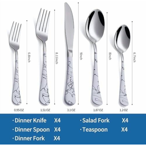 White Silverware Set 18/0 Stainless Steel 20-Piece 1