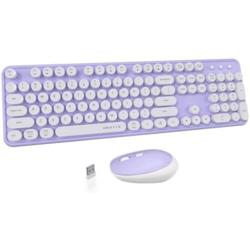 Conjunto de teclado e mouse sem fio com teclas redondas retrô.