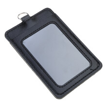 Manchon de carte en cuir PU pour cartes de travail,-Noir