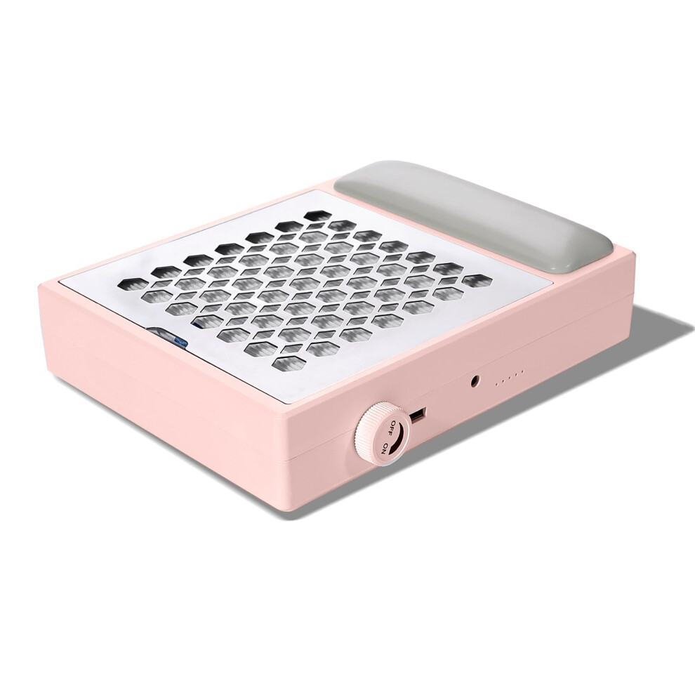Pink Rechargeable Nail Dust Collector With Adjustable Suction For Acrylic Nails, Low Noise,