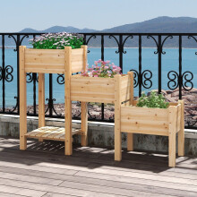 Cama elevada de madeira de 3 camadas com furos de drenagem Cama elevada de jardim natural