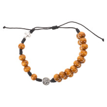 Handmade Wood Beaded Cross Bracelet Light Brown Faith Wrist Chain