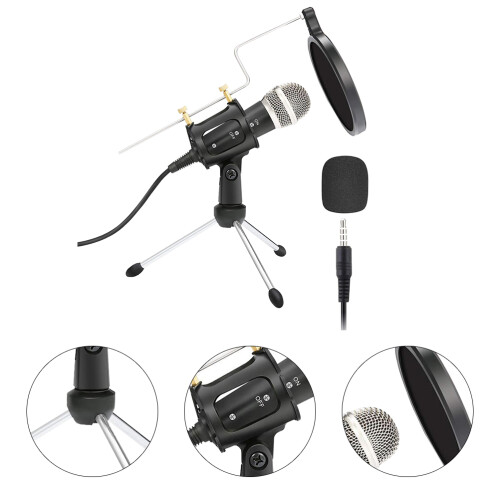 2Sets Portable USB Microphone Stand Set for Online Class and Recording