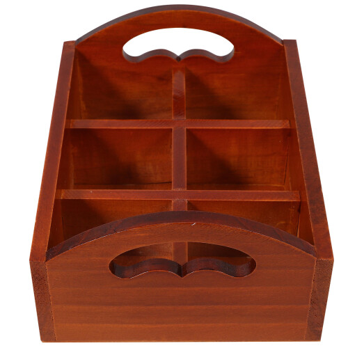 5Pièces Boîte De Rangement En Bois 6 Compartiments Marron 1
