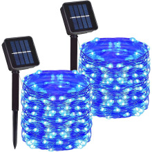 Cordão de luzes solares para exterior, pacote com 2 unidades, 2,5 metros (99 pés), 300 LEDs, fio de cobre, 8 modos, à prova d'água, para