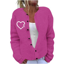 Damesvest met ruitjespatroon, ronde hals, lange, taps toelopende manchetten, losse oversized knopen, zachte, comfortabele stof, koubestendig (Hot