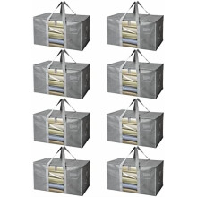 Set van 8 extra grote verhuisdozen met verstevigde handgrepen, robuuste opbergtassen voor verhuisbenodigdheden, verpakken en kamperen (grijs met