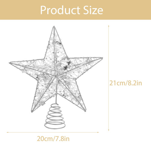 1Pack Christmas Tree Topper Luminous Star Silver Iron for Decorative Lighting 1