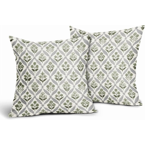 Μαξιλαροθήκες Sage Green Grey Floral 18x18 Σετ των 2 1