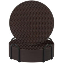 6-Piece Silicone Drink Coasters with Metal Holder