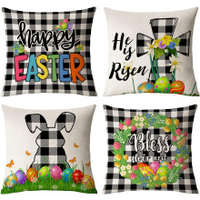 Osterkissenbezüge, 50 x 50 cm, 4er-Set – Dekorative Frühlingskissenbezüge mit Kreuz-, Hasen- und Eiermotiv für Sofa, Couch und Garten