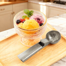 Eis- und Melonenschaufel aus Edelstahl mit ergonomischem Griff – ideal zum Servieren von Obst und Desserts, multifunktionales Kugelwerkzeug, Silber