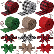 Rouleau de ruban de jute de Noël – Carreaux Buffalo Noir/Rouge/Blanc, 5 cm x 4,5 m, bord renforcé pour décoration de sapin, bricolage et