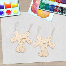 Paquete de 10 cruces de madera sin terminar con cuerda para colgar, cruces de madera en blanco para manualidades, pintura y proyectos infantiles.