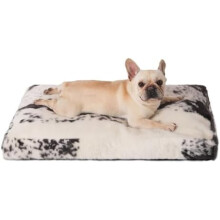Plüschiges, wasserdichtes Hundebett für Transportboxen – abnehmbarer, waschbarer Bezug, Kunstfell, 74 x 53 cm, schwarz-weißes Rindsleder