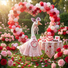 Valentijnsdag ganzenoutfit voor tuindecoratie