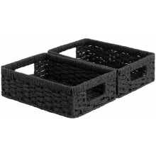 Small, Pantry Baskets, Wicker Storage Baskets for Organizing, Bathroom Shelves, Pantry Organizers and Storage, Black, 2-Pack